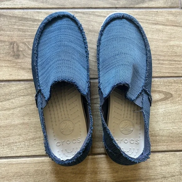 CROCS Men's Dark Blue Canvas Slip-On Loafers - Picture 1 of 7